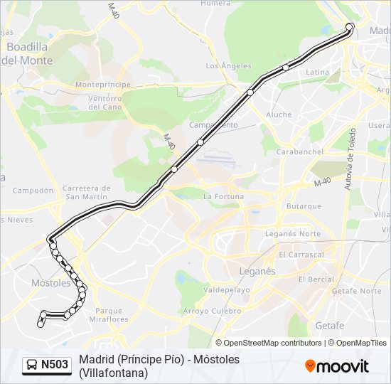 Mapa de N503 de autobús