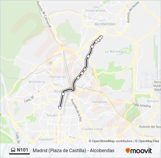 N101 Bus Line Map