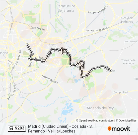 N203 Bus Line Map
