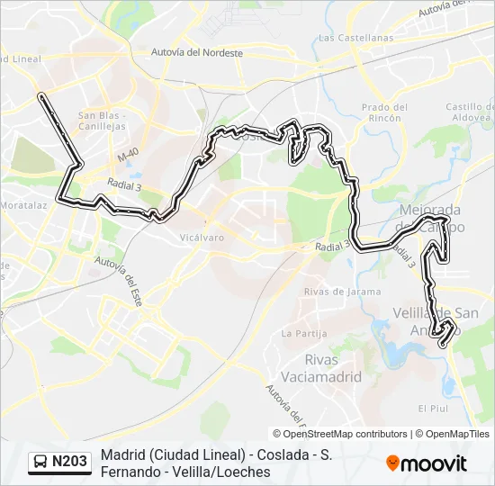 N203 Bus Line Map