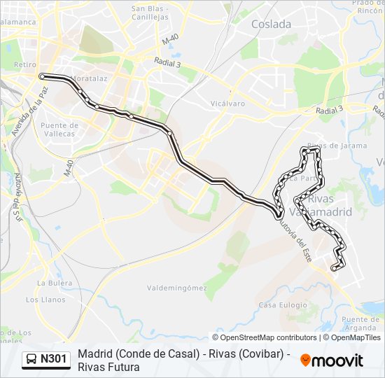 N301 bus Mapa de línia