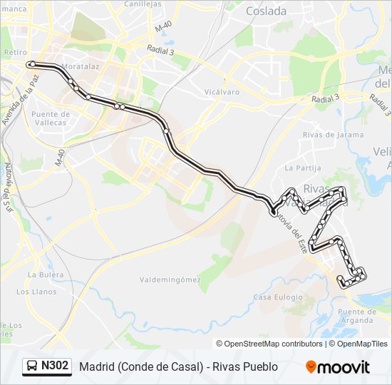 Mapa de N302 de autobús