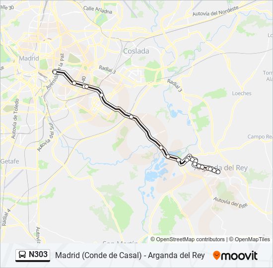 N303 bus Line Map