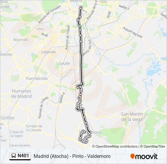 Mapa de N401 de autobús