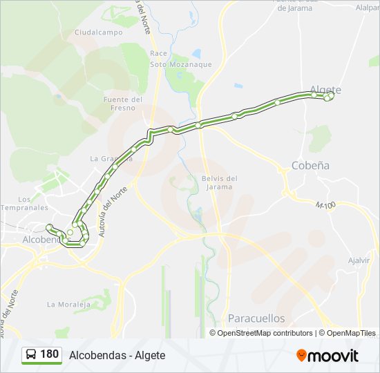 Mapa de 180 de autobús