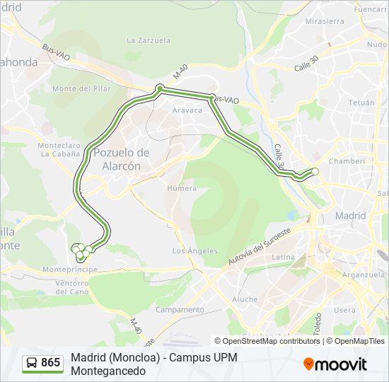 Mapa de 865 de autobús