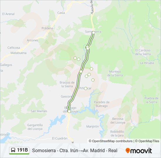 Mapa de 191B de autobús