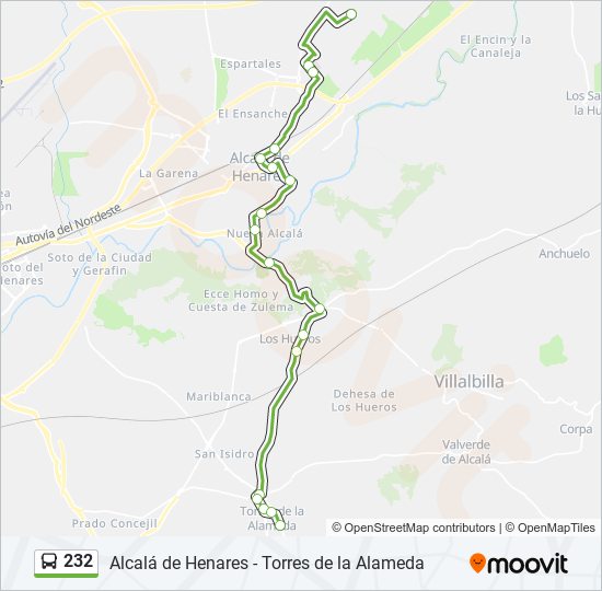 Mapa de 232 de autobús