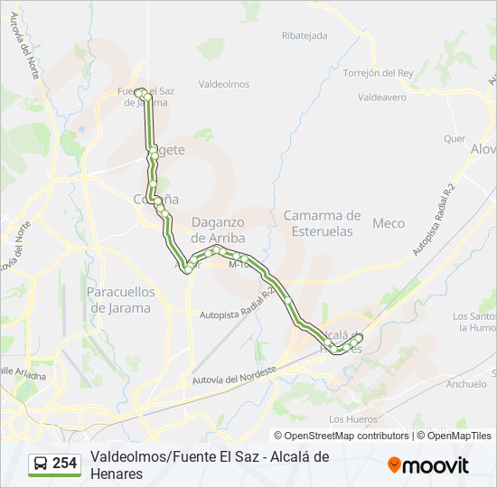 Mapa de 254 de autobús