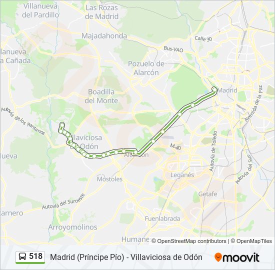 Mapa de 518 de autobús