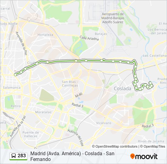 Mapa de 283 de autobús