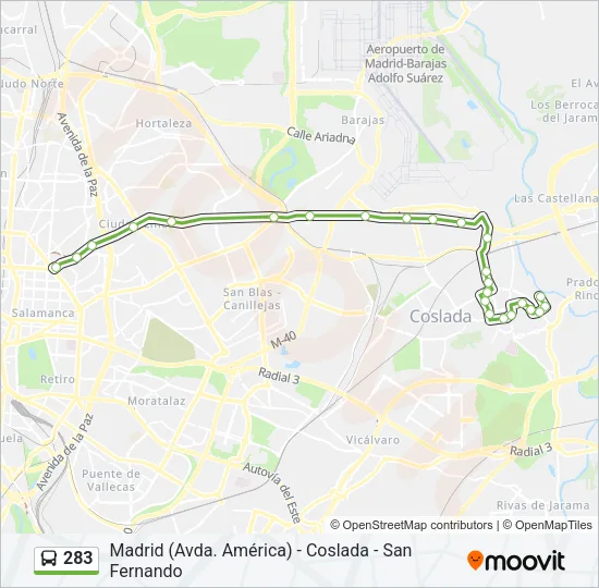 283 Bus Line Map
