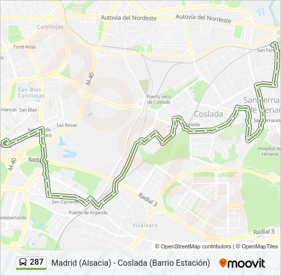 287 Bus Line Map