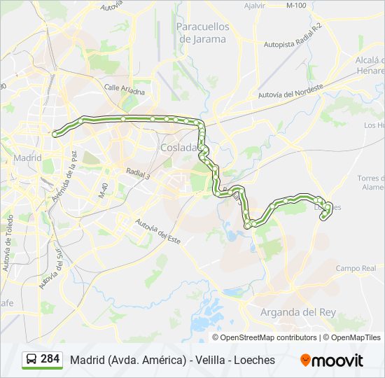 Mapa de 284 de autobús