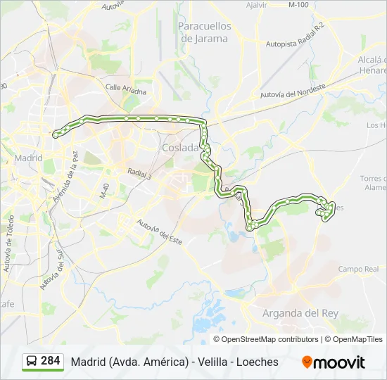 284 Bus Line Map