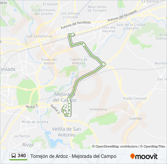 Mapa de 340 de autobús