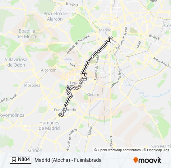 Mapa de N804 de autobús