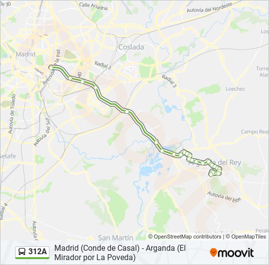 Mapa de 312A de autobús