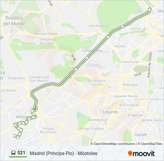 Mapa de 521 de autobús