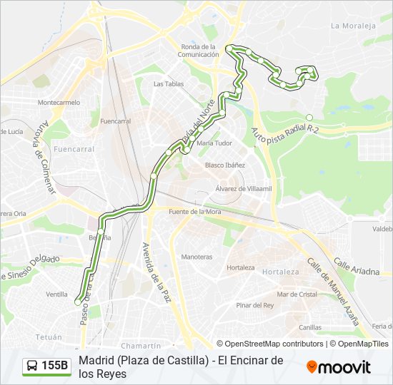 Mapa de 155B de autobús