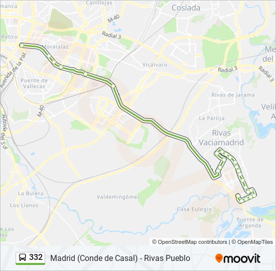 Mapa de 332 de autobús