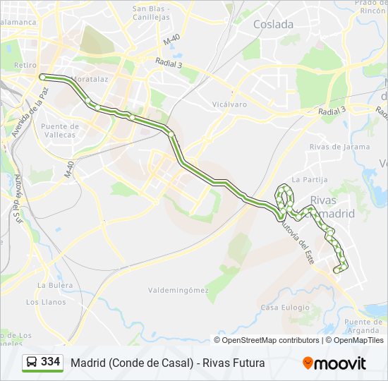 Mapa de 334 de autobús