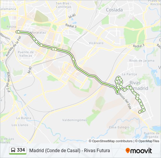 Mapa de 334 de autobús