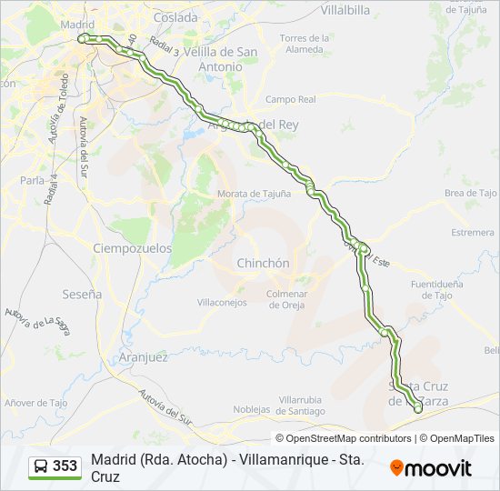 Mapa de 353 de autobús