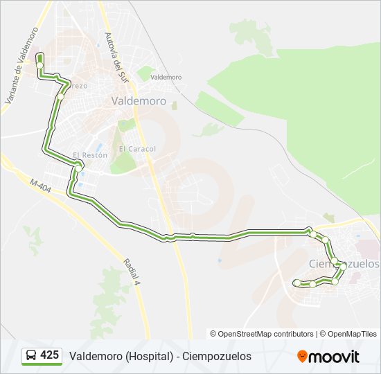 Mapa de 425 de autobús