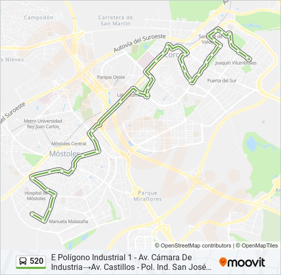 Mapa de 520 de autobús