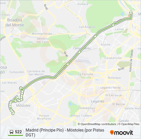 Mapa de 522 de autobús