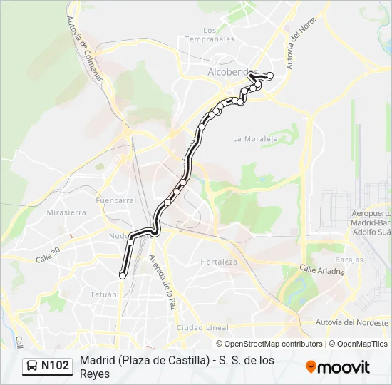 N102 Bus Line Map
