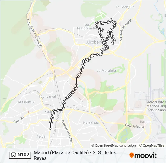 N102 Bus Line Map