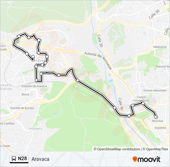 N28 bus Mapa de línia