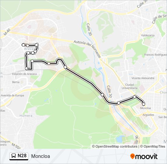 N28 bus Line Map