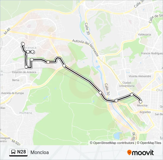 N28 Bus Line Map