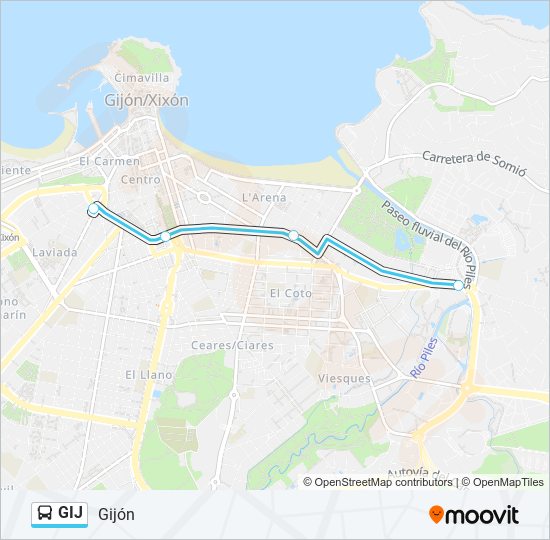 Mapa de GIJ de autobús