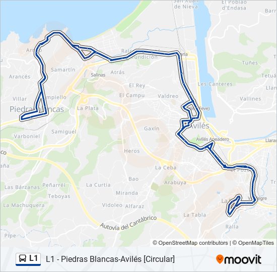 Mapa de L1 de autobús