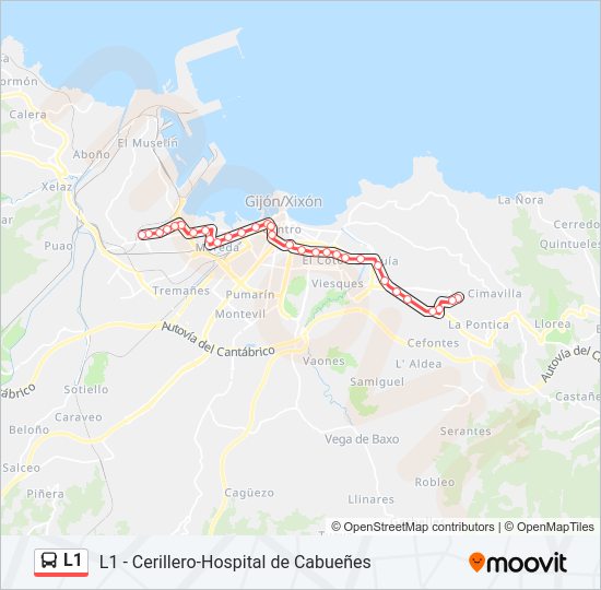 Mapa de L1 de autobús