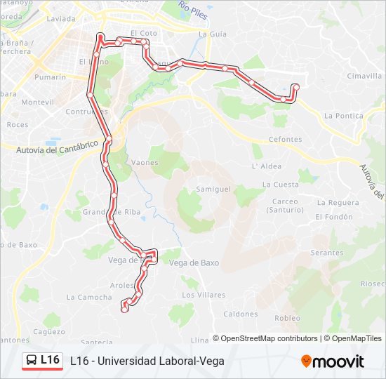 Mapa de L16 de autobús