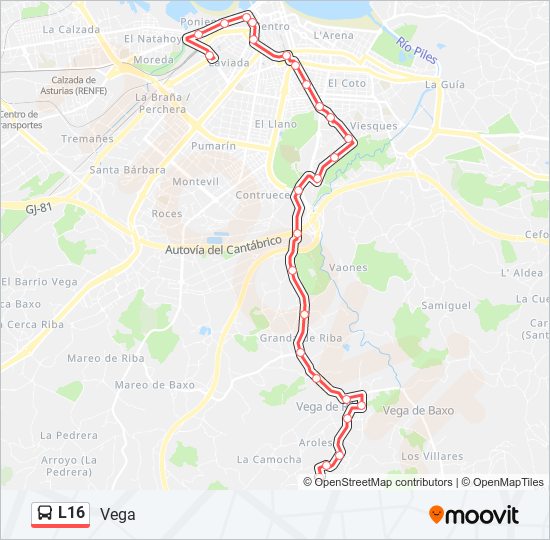 Mapa de L16 de autobús