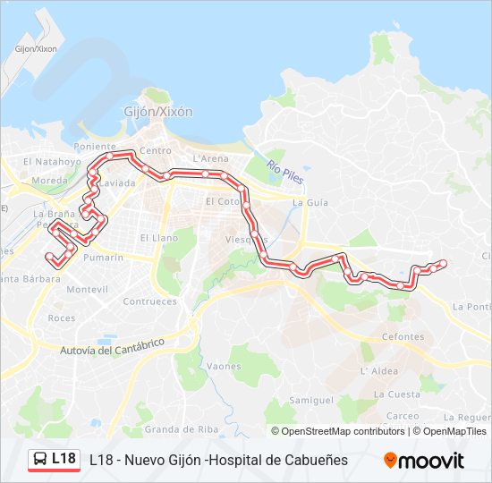 Mapa de L18 de autobús