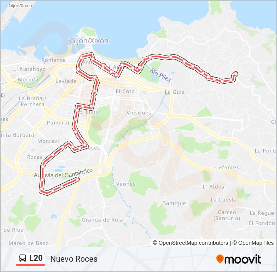 Mapa de L20 de autobús