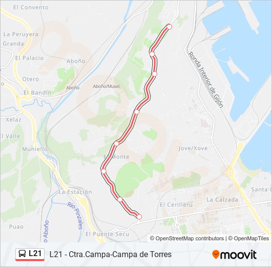 Mapa de L21 de autobús