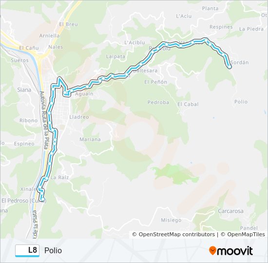 Mapa de L8 de autobús