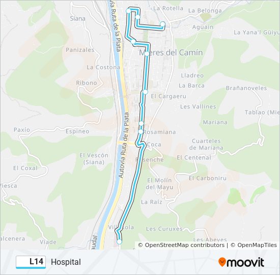 Mapa de L14 de autobús