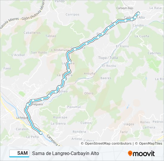 SAM bus Mapa de línia