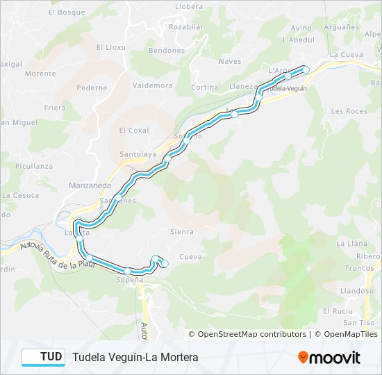 TUD bus Mapa de línia