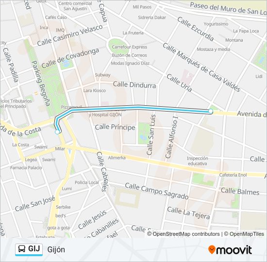 Mapa de GIJ de autobús