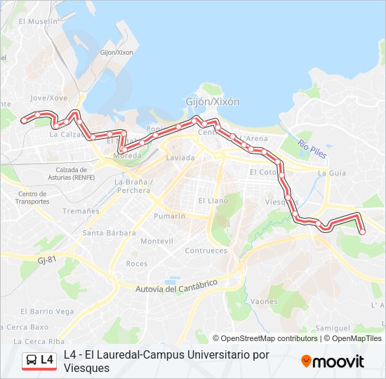 Mapa de L4 de autobús